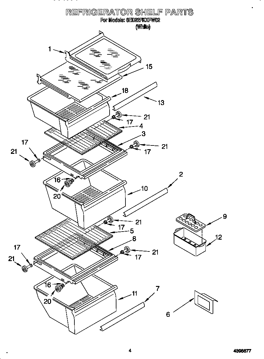 Whirlpool 6ED22PKXFW02 refrigerator shelf diagram