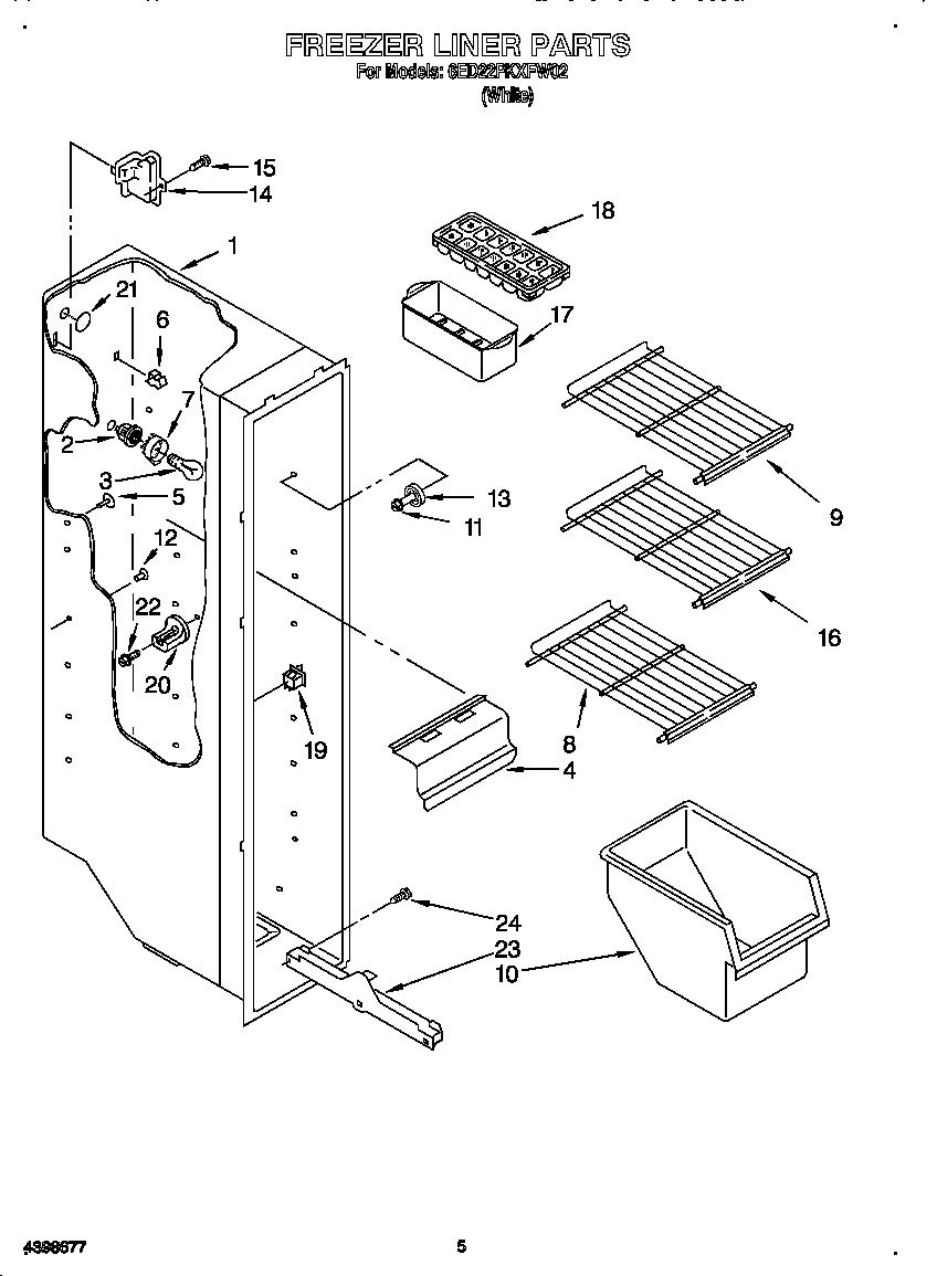 Whirlpool 6ED22PKXFW02 freezer liner diagram