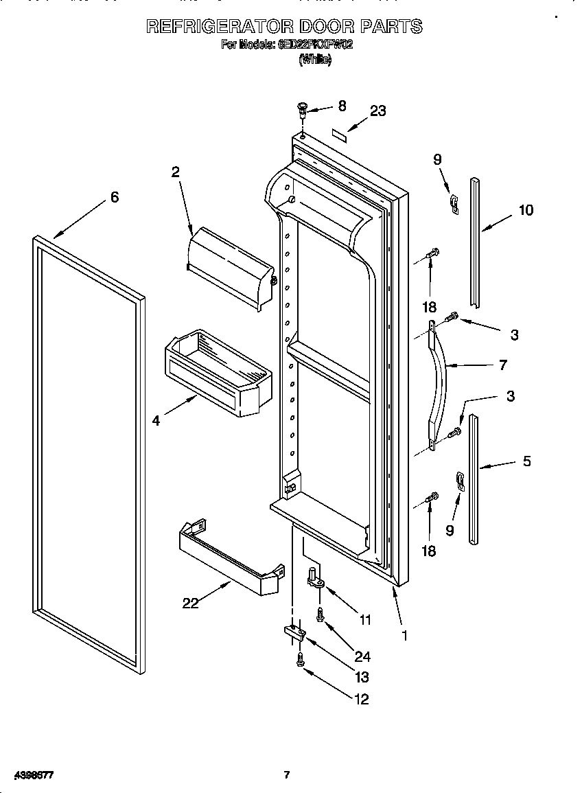 Whirlpool 6ED22PKXFW02 refrigerator door diagram