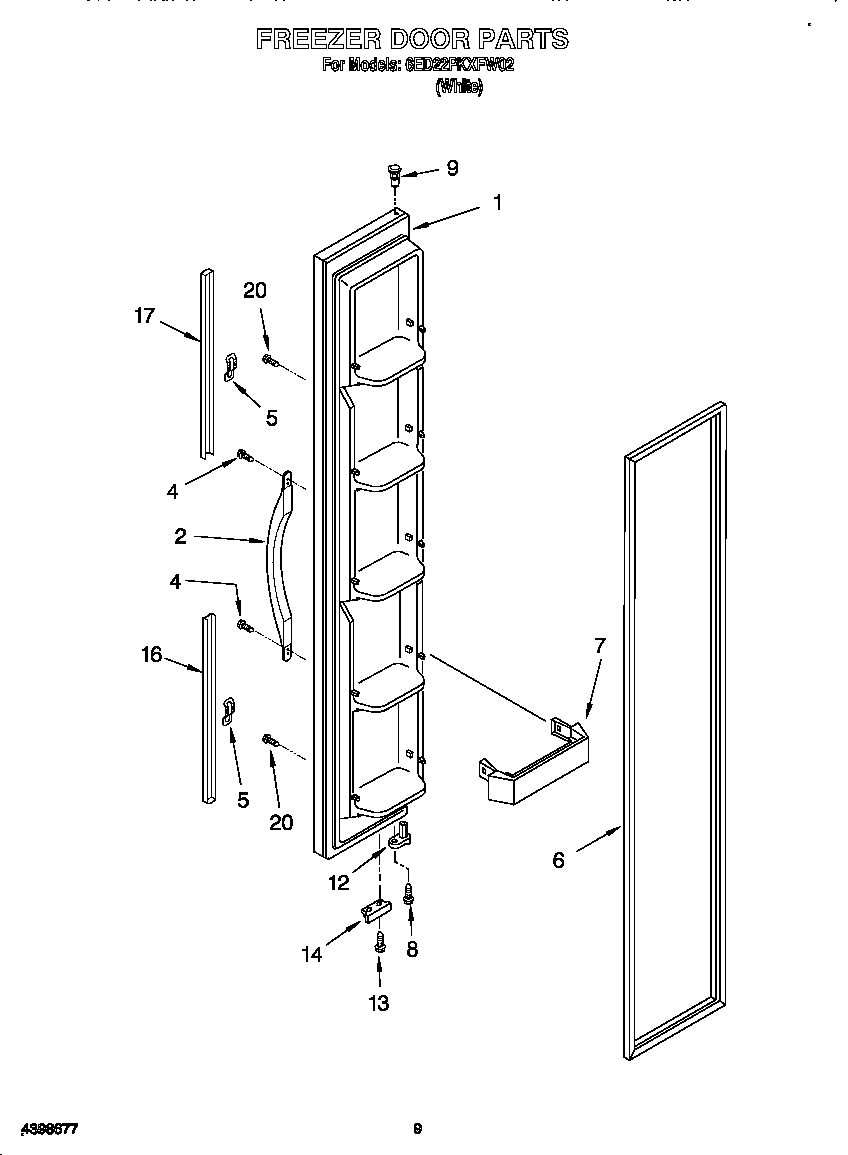 Whirlpool 6ED22PKXFW02 freezer door diagram