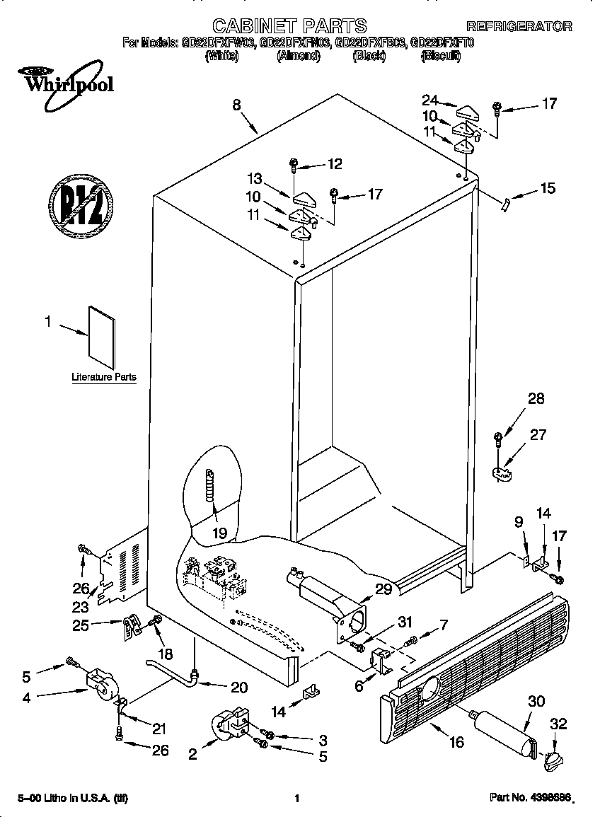 Whirlpool GD22DFXFN03 cabinet diagram