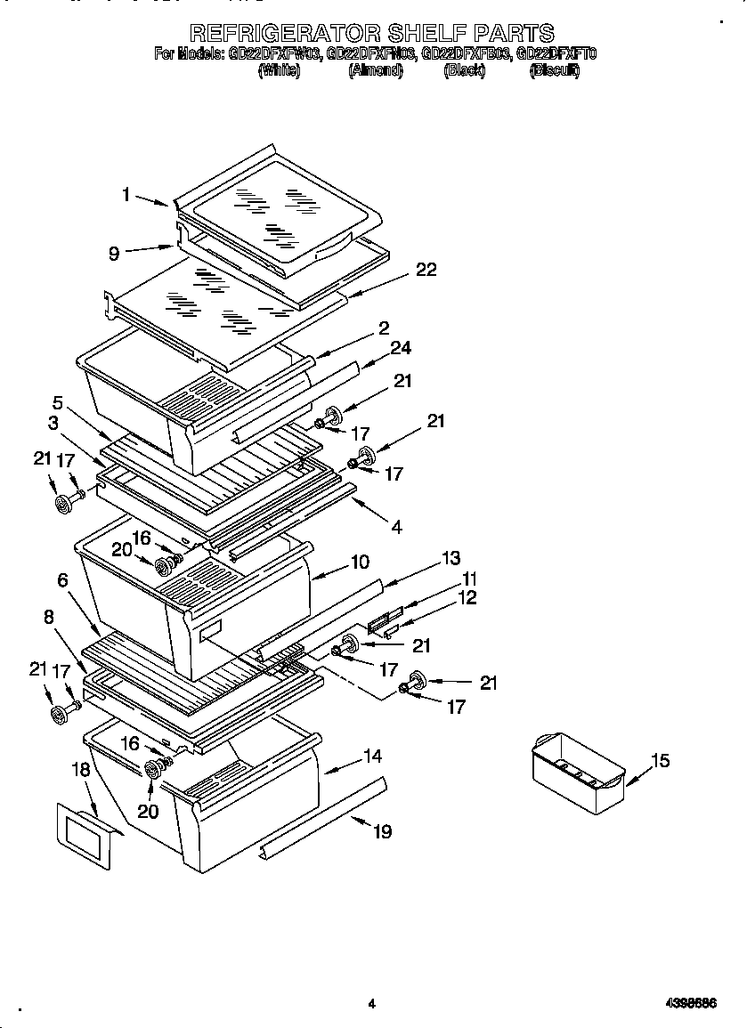 Whirlpool GD22DFXFN03 refrigerator shelf diagram