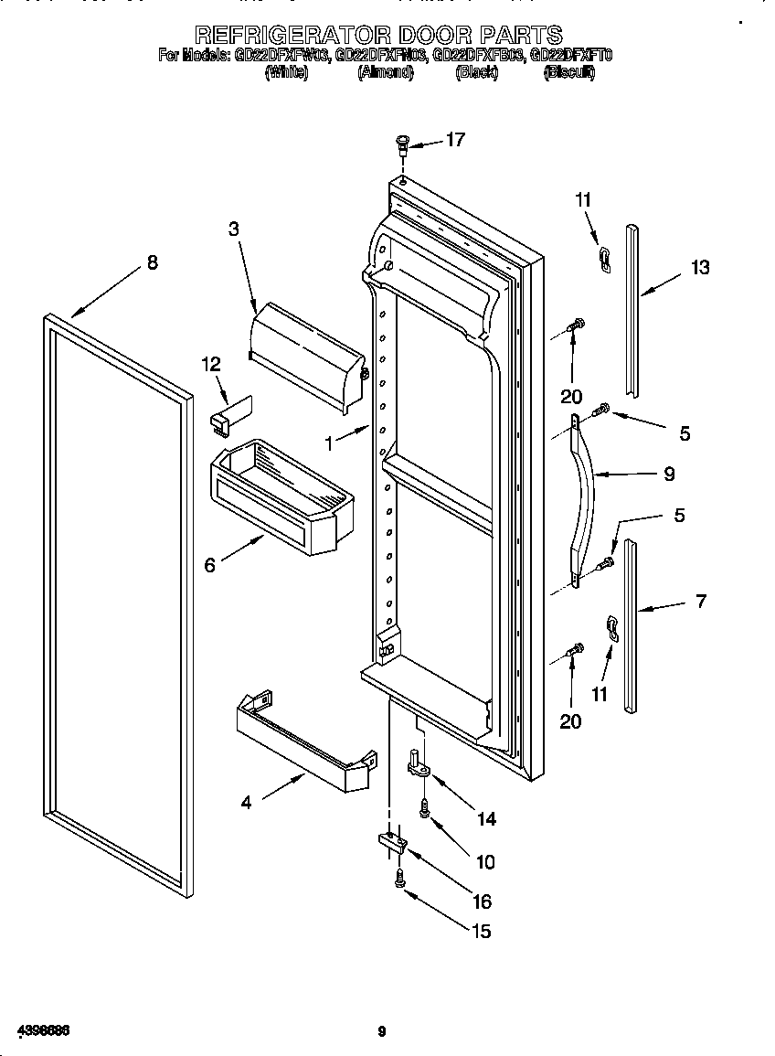 Whirlpool GD22DFXFN03 refrigerator door diagram