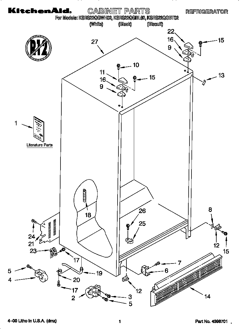 KitchenAid KSRS22QGBT02 cabinet diagram
