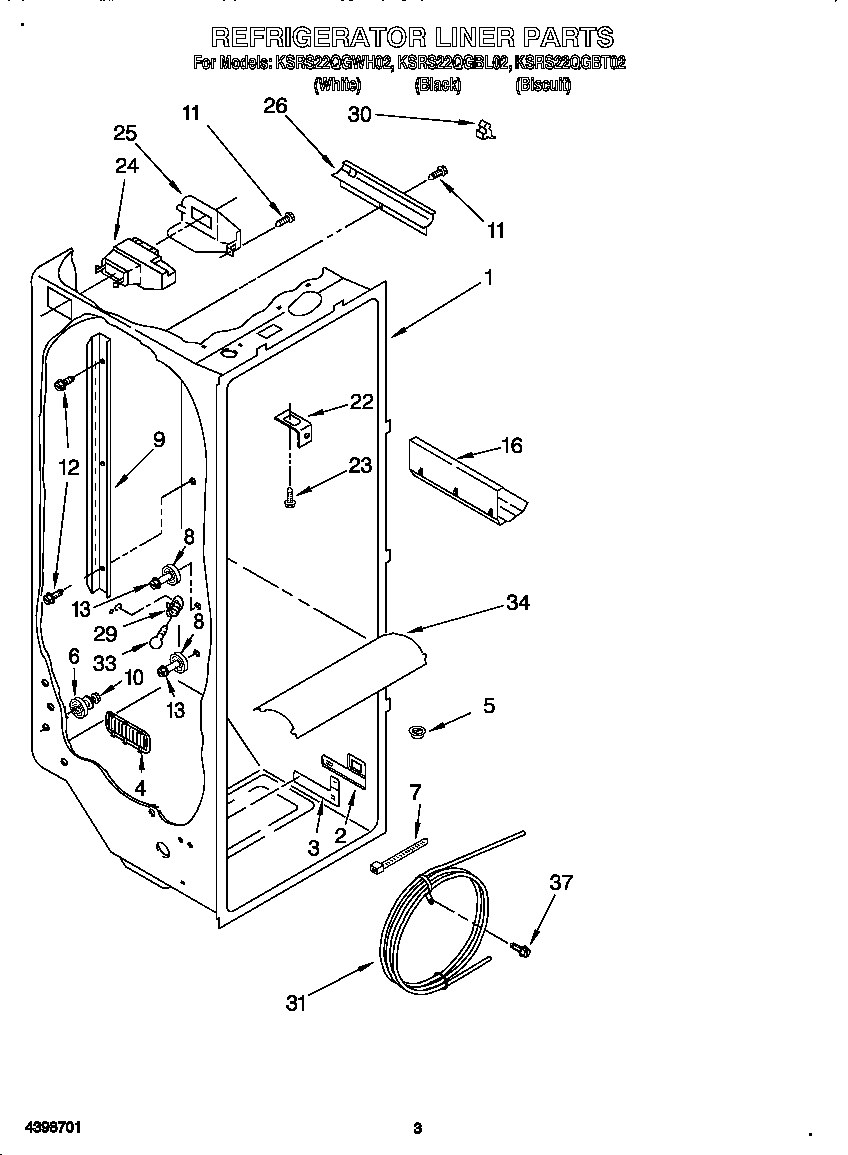KitchenAid KSRS22QGBT02 refrigerator liner diagram