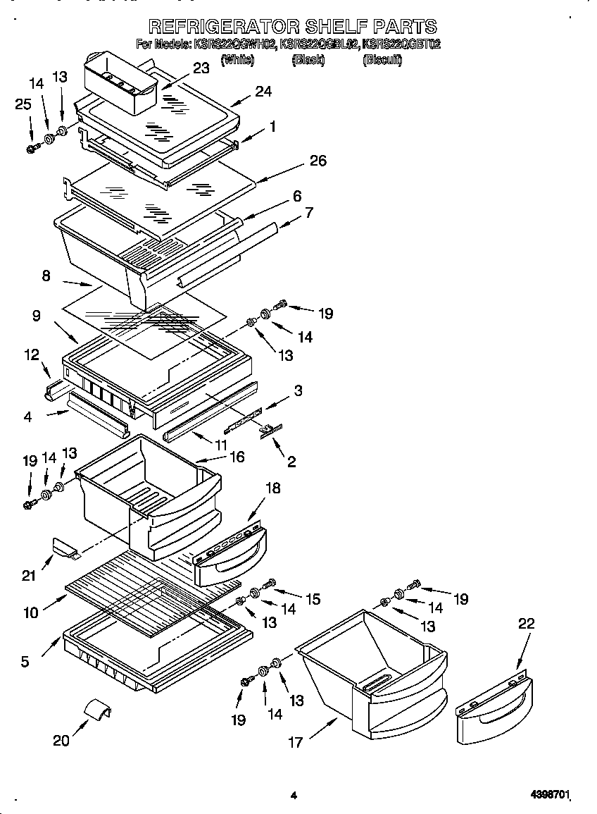 KitchenAid KSRS22QGBT02 refrigerator shelf diagram