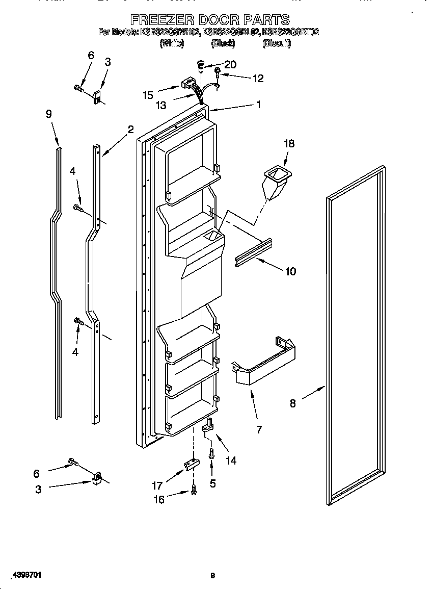 KitchenAid KSRS22QGBT02 freezer door diagram