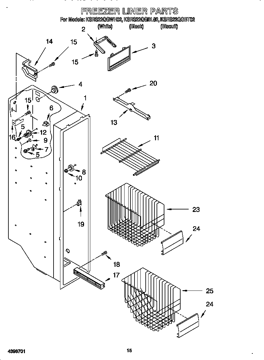 KitchenAid KSRS22QGBT02 freezer liner diagram
