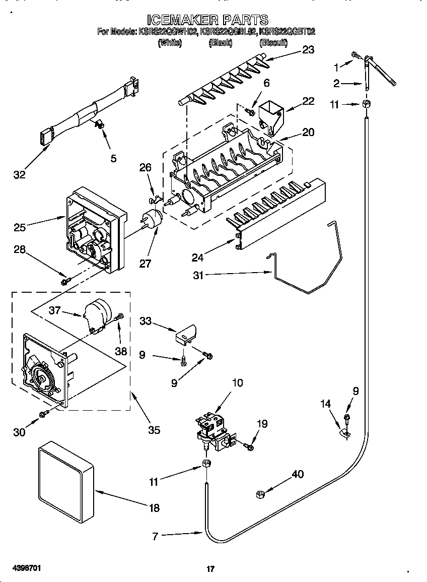 KitchenAid KSRS22QGBT02 icemaker diagram