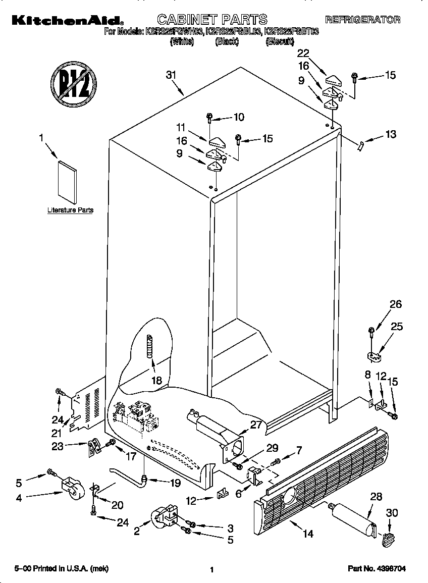 KitchenAid KSRS25FGWH03 cabinet diagram
