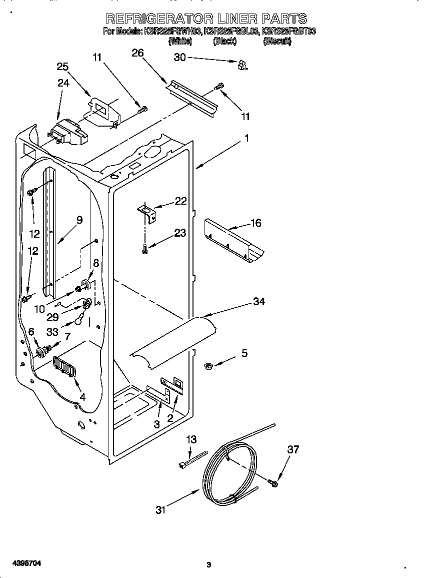 KitchenAid KSRS25FGWH03 refrigerator liner diagram