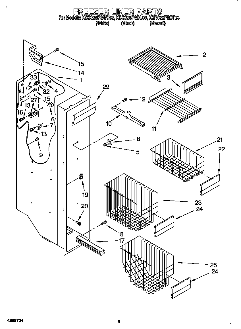 KitchenAid KSRS25FGWH03 freezer liner diagram
