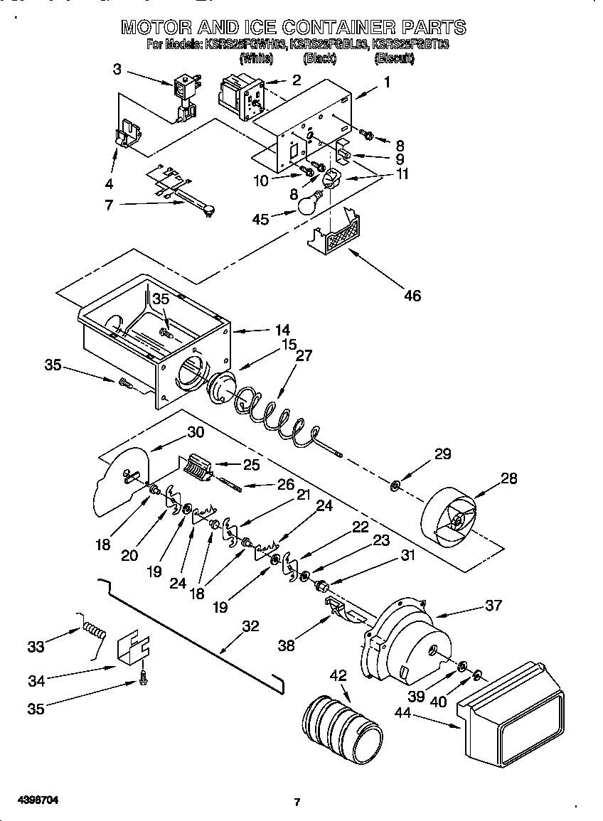 KitchenAid KSRS25FGWH03 motor and ice container diagram