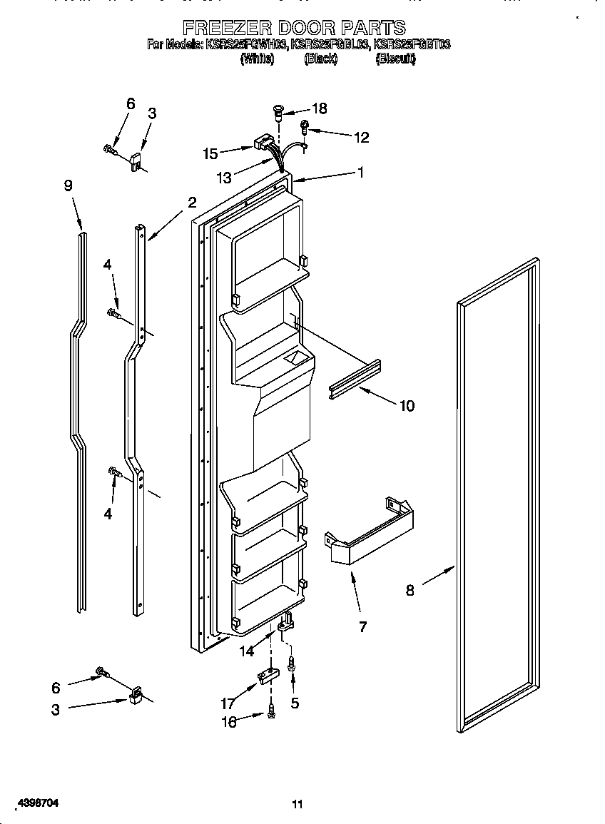 KitchenAid KSRS25FGWH03 freezer door diagram