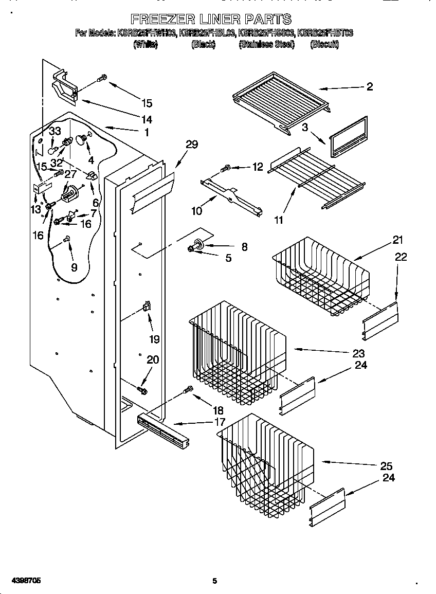 KitchenAid KSRB25FHSS03 freezer liner diagram