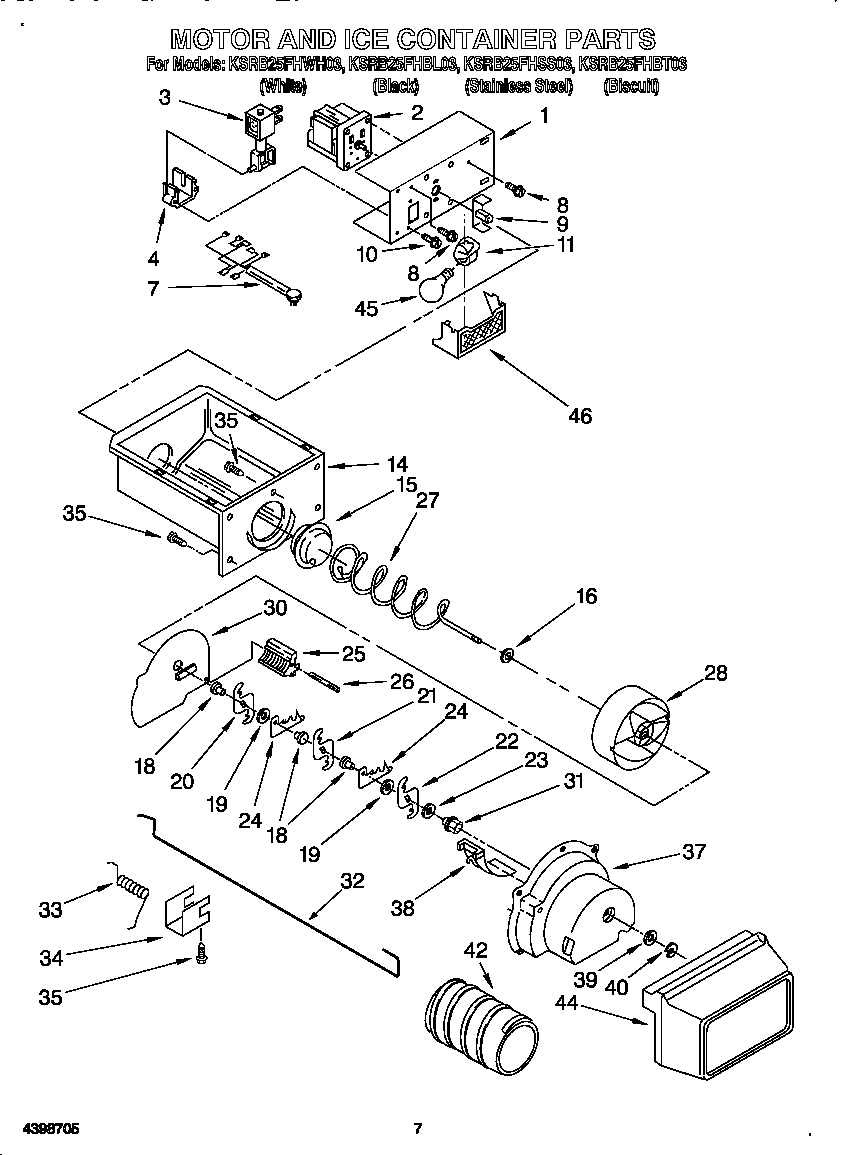 KitchenAid KSRB25FHSS03 motor and ice container diagram