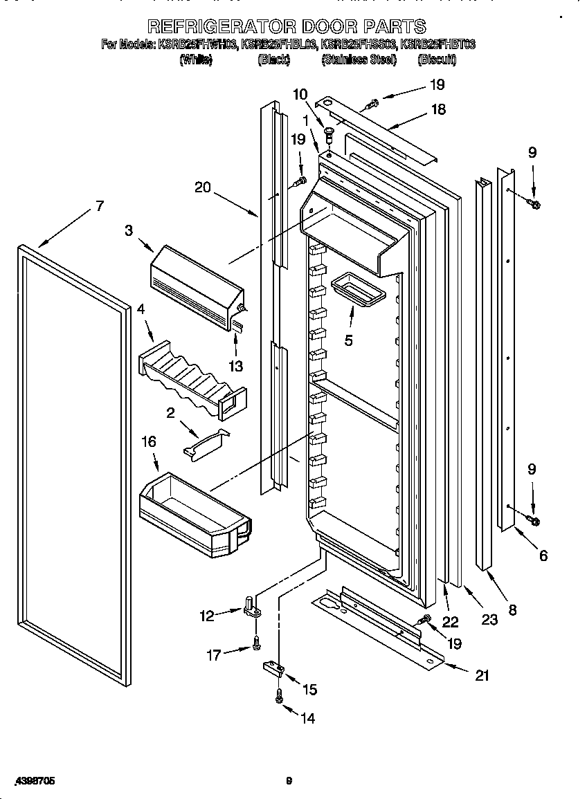 KitchenAid KSRB25FHSS03 refrigerator door diagram