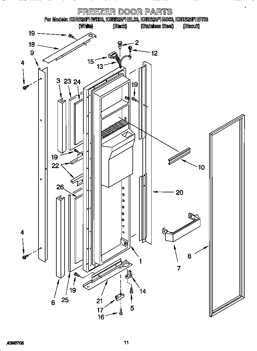 KitchenAid KSRB25FHSS03 freezer door diagram