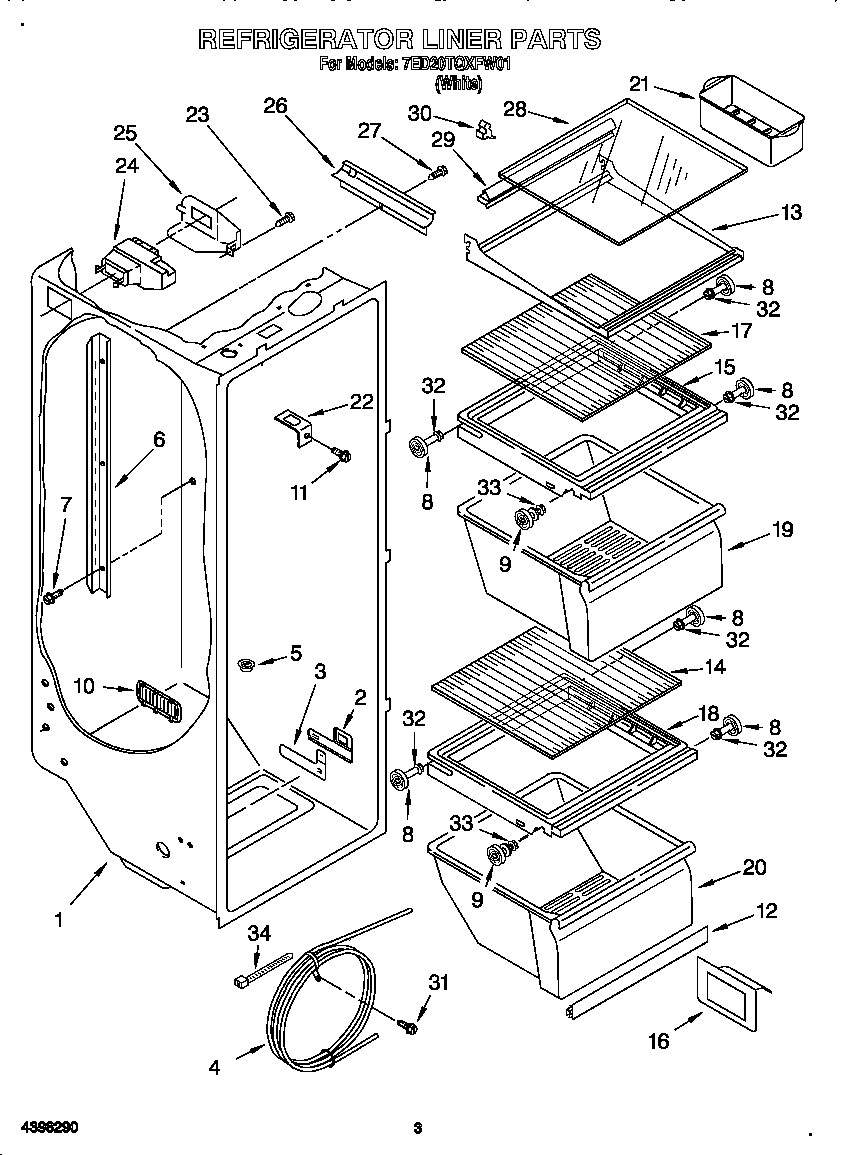 Whirlpool 7ED20TQXFW01 refrigerator liner diagram