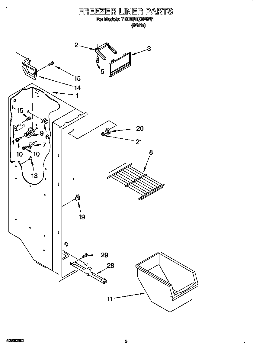 Whirlpool 7ED20TQXFW01 freezer liner diagram