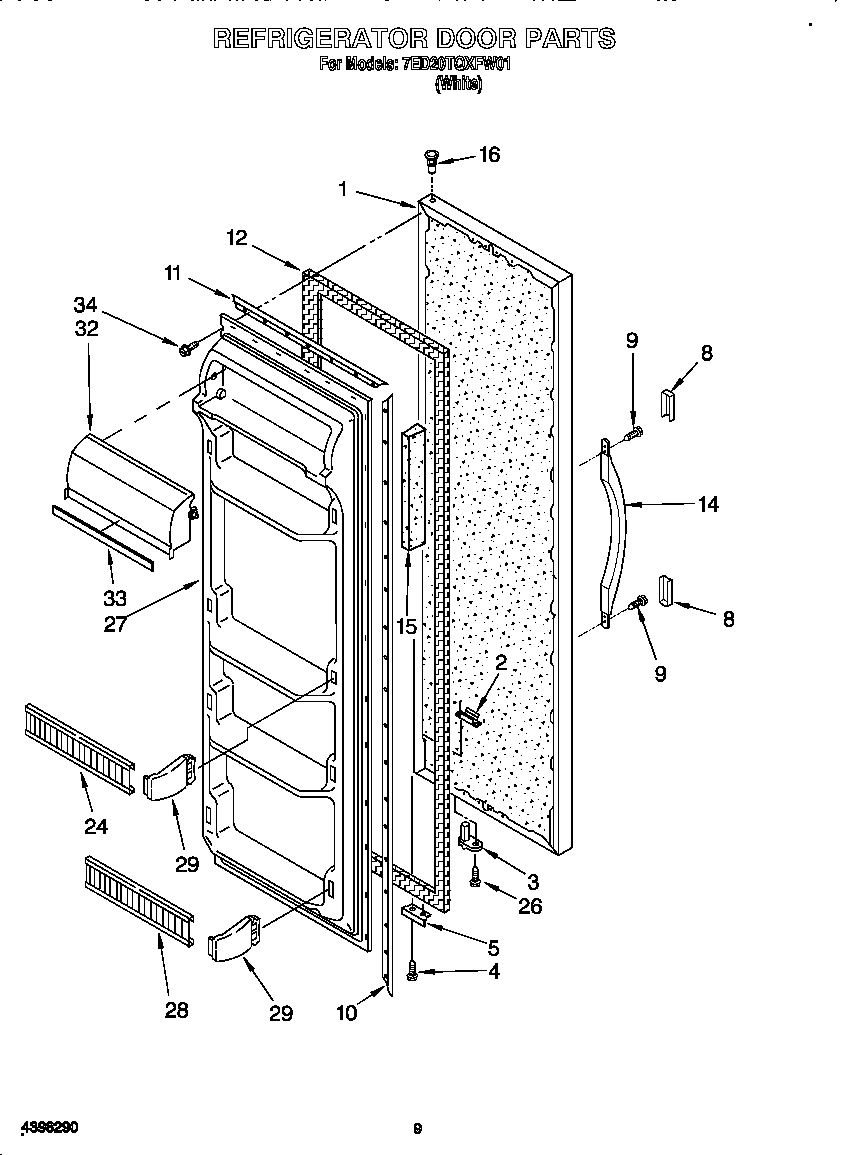 Whirlpool 7ED20TQXFW01 refrigerator door diagram