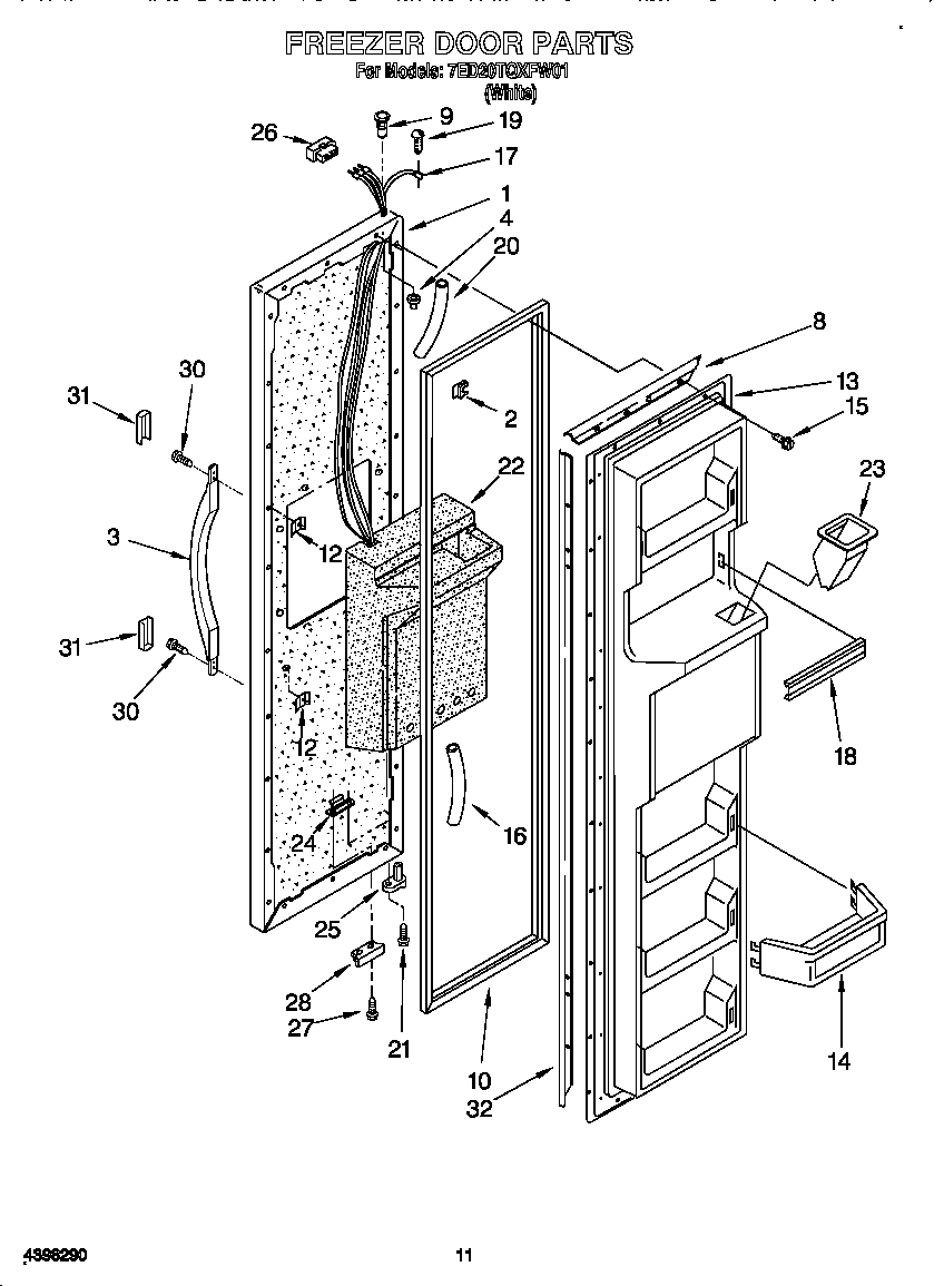 Whirlpool 7ED20TQXFW01 freezer door diagram