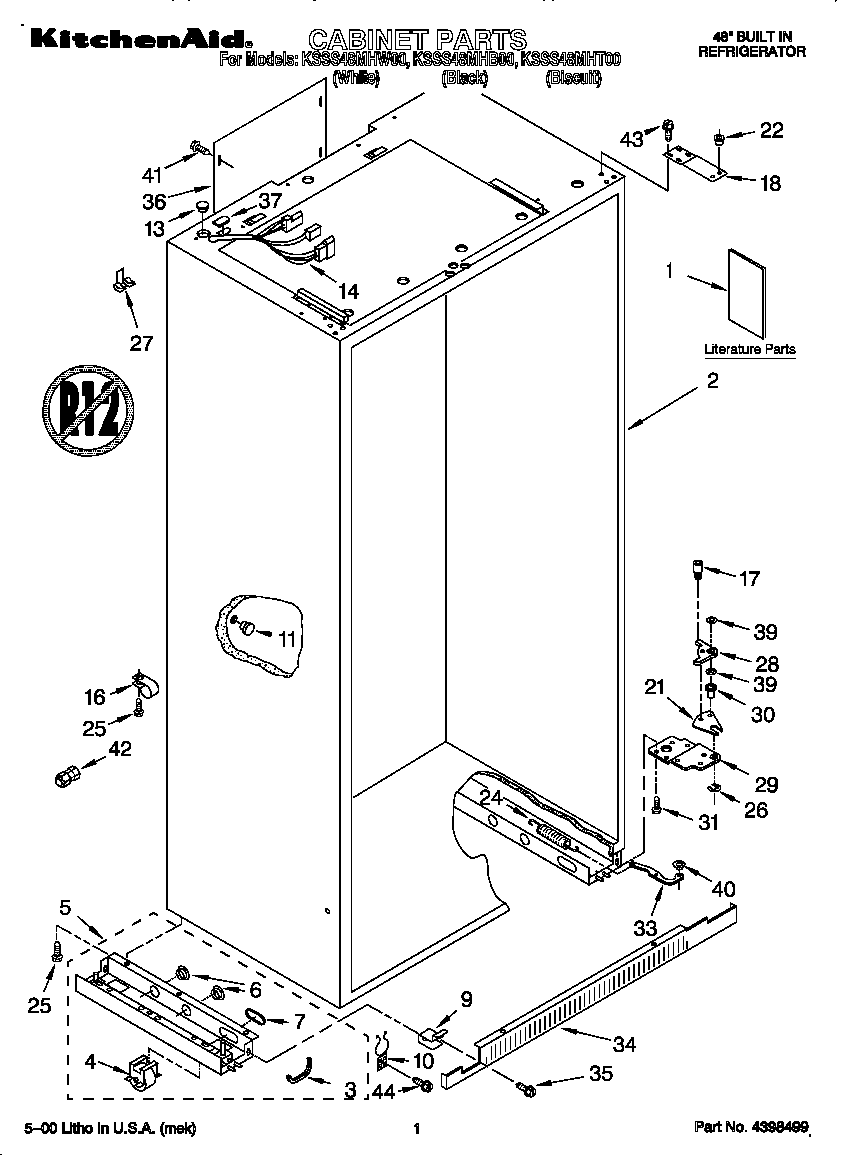 KitchenAid KSSS48MHB00 cabinet diagram