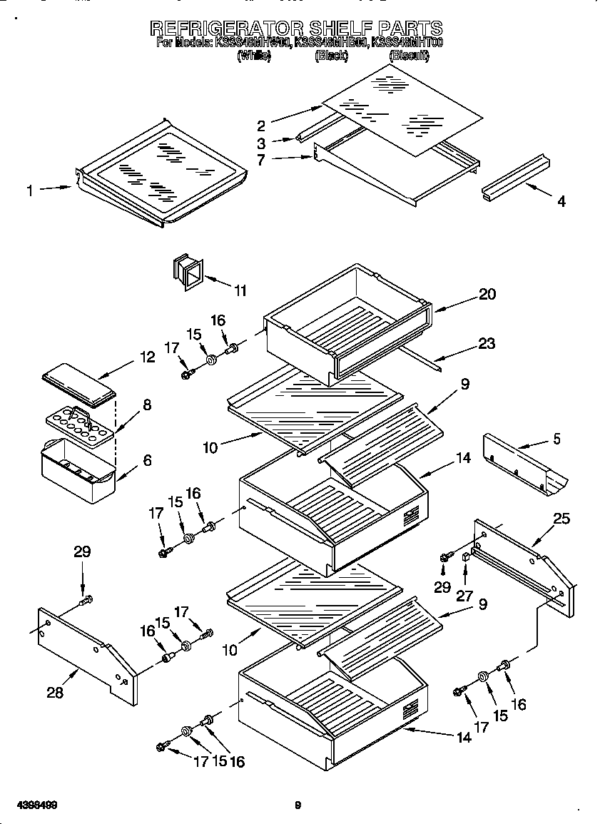 KitchenAid KSSS48MHB00 refrigerator shelves diagram