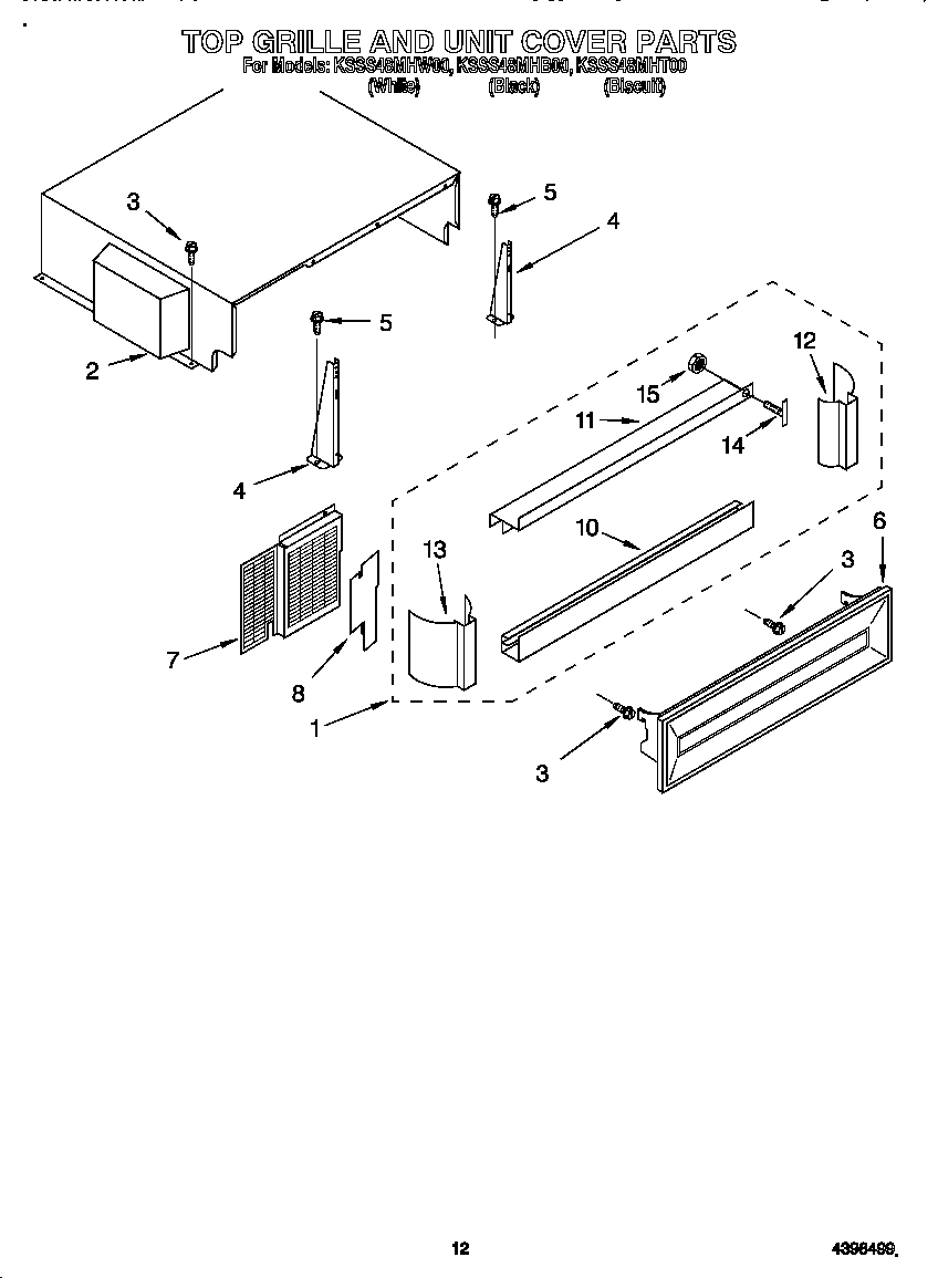 KitchenAid KSSS48MHB00 top grille and unit cover diagram