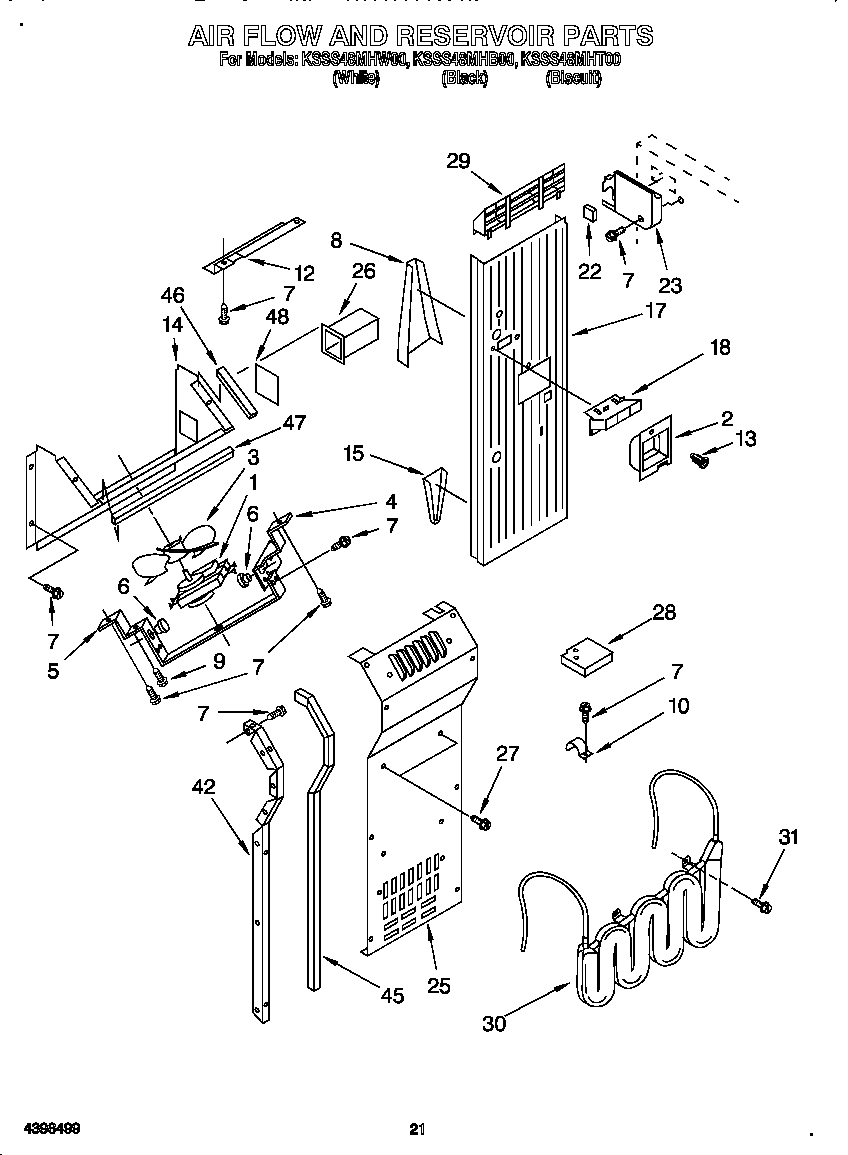 KitchenAid KSSS48MHB00 air flow and reservoir diagram