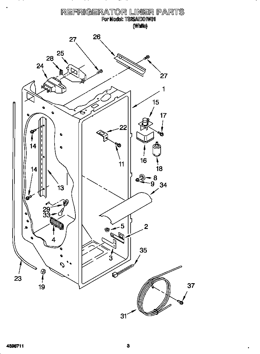 Estate TS25AEXHW01 refrigerator liner diagram