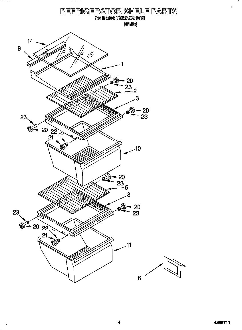 Estate TS25AEXHW01 refrigerator shelves diagram