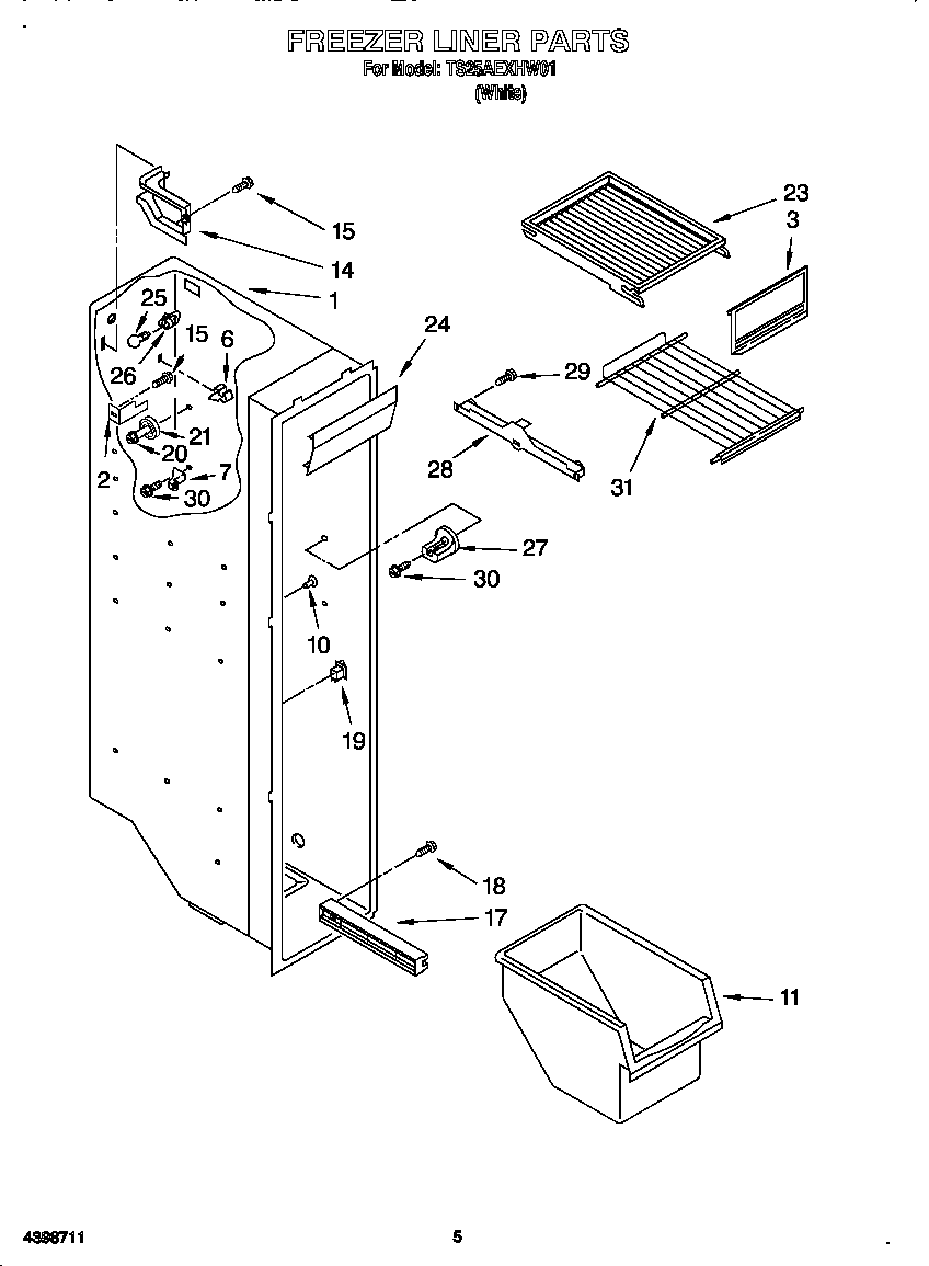 Estate TS25AEXHW01 freezer liner diagram