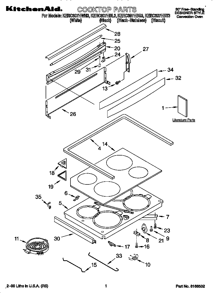 KitchenAid KERC607HWH3 cooktop diagram