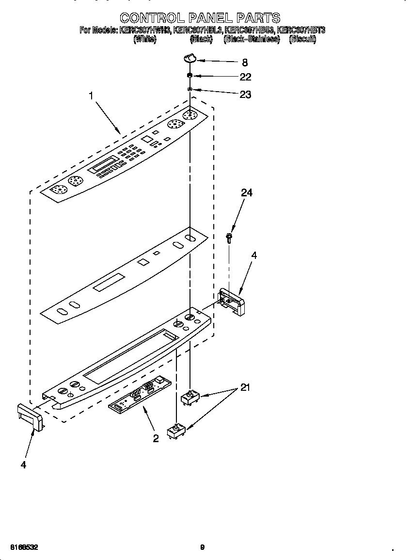 KitchenAid KERC607HWH3 control panel diagram