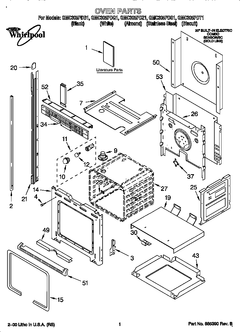 Whirlpool GMC305PDT1 oven diagram