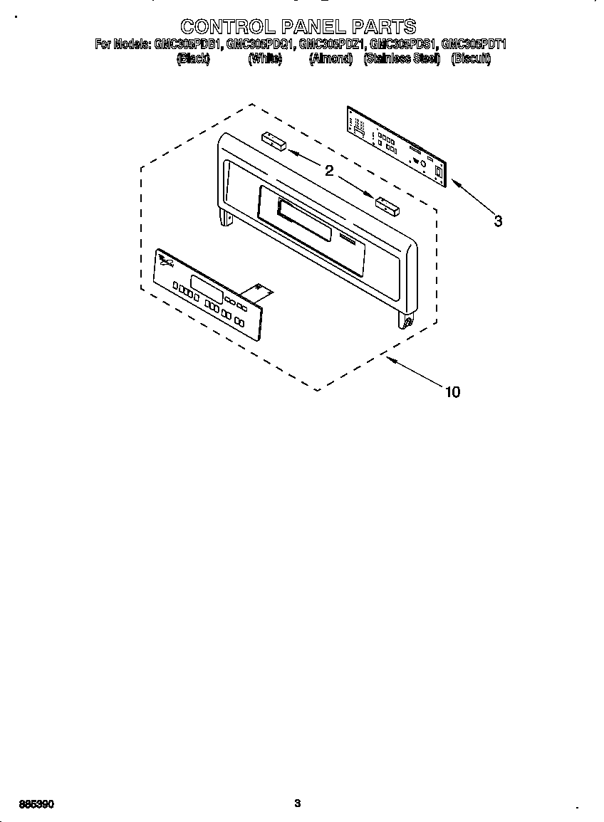 Whirlpool GMC305PDT1 control panel diagram