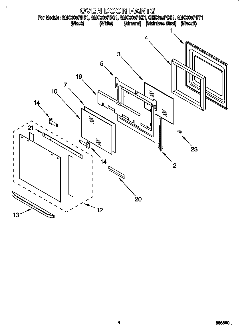 Whirlpool GMC305PDT1 oven door diagram