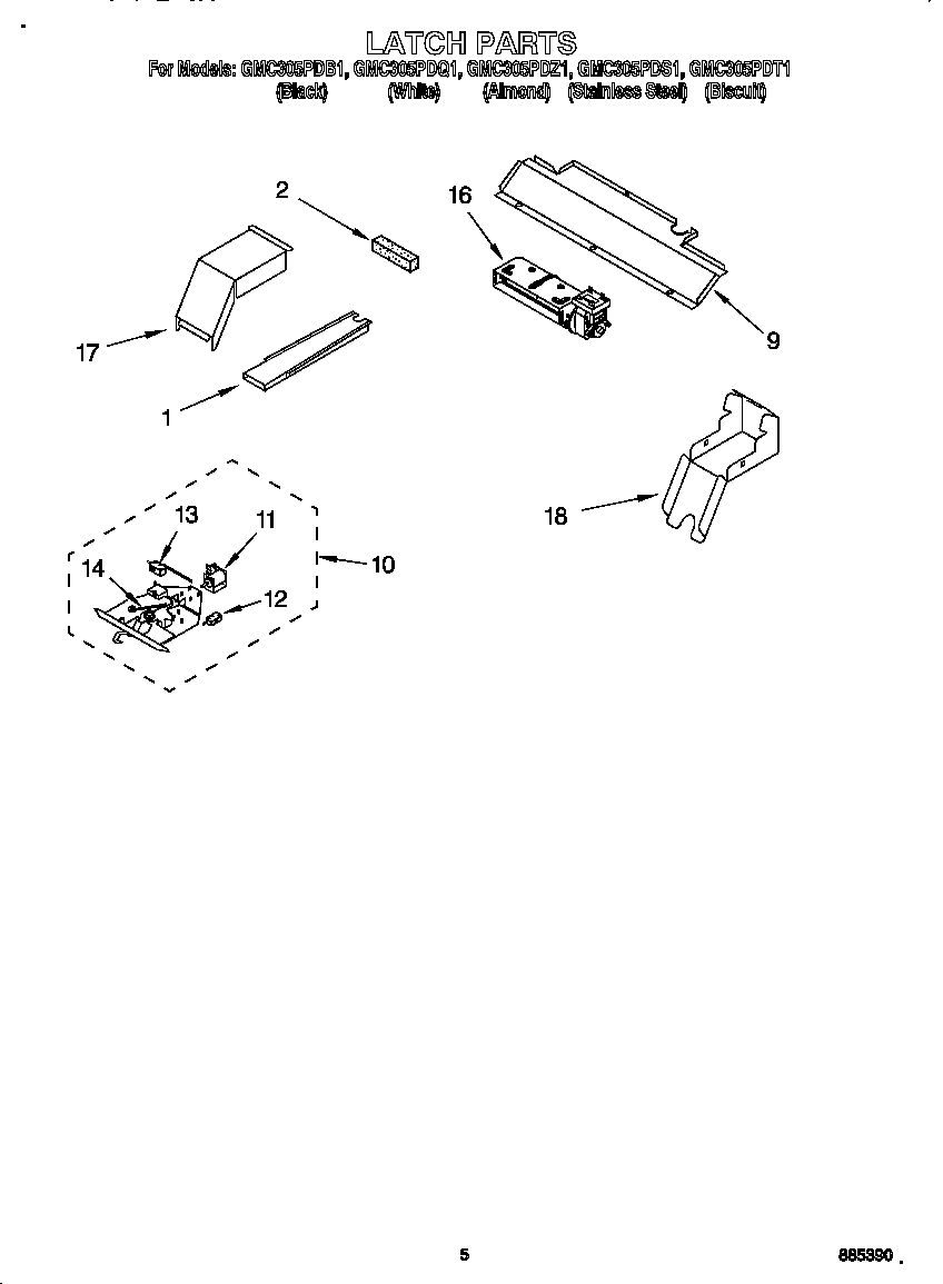 Whirlpool GMC305PDT1 latch diagram