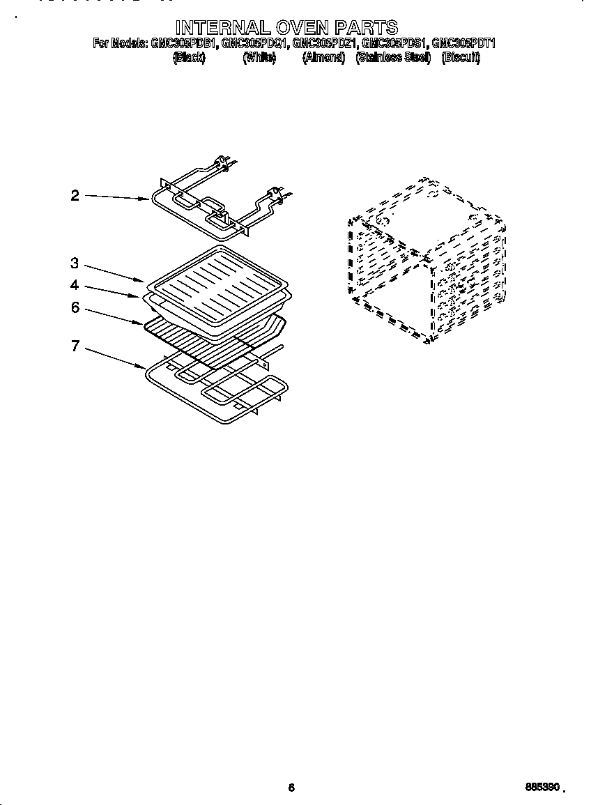 Whirlpool GMC305PDT1 internal oven parts diagram