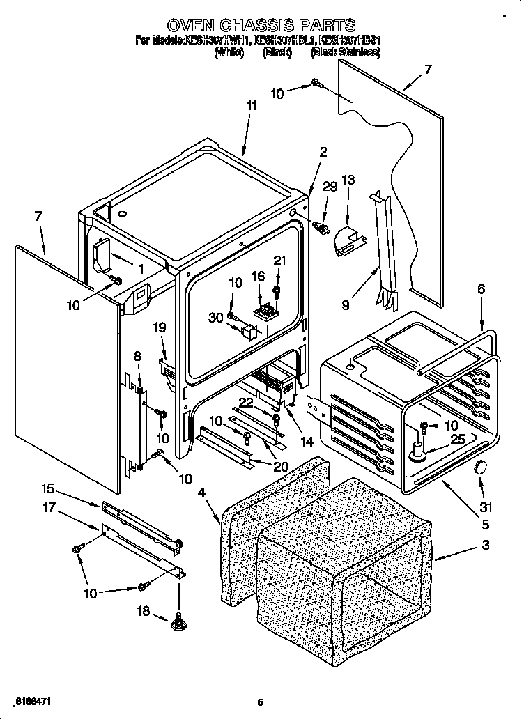 KitchenAid KESH307HWH1 oven chassis diagram