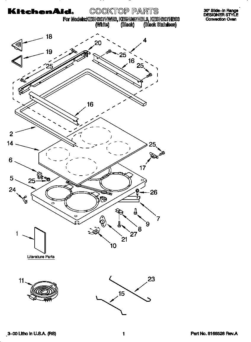 KitchenAid KESH307HWH3 cooktop diagram