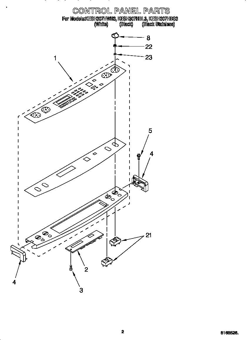 KitchenAid KESH307HWH3 control panel diagram
