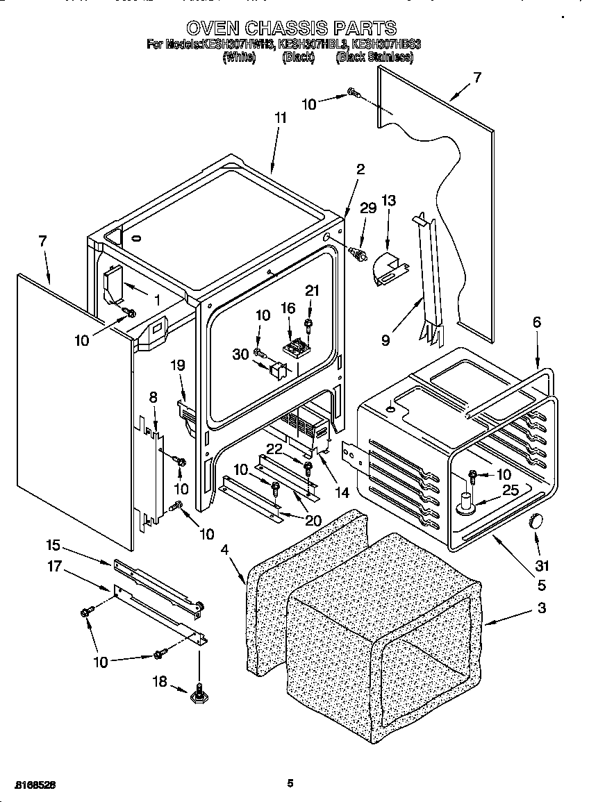 KitchenAid KESH307HWH3 oven chassis diagram