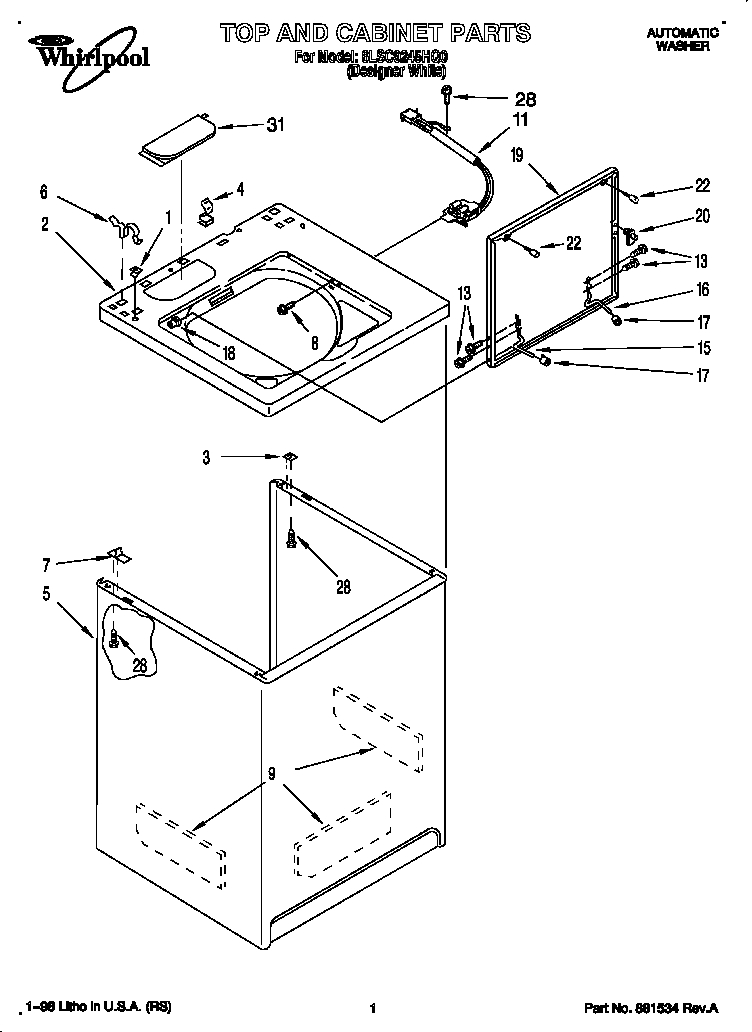 Whirlpool 6LSC9245HQ0 top and cabinet diagram
