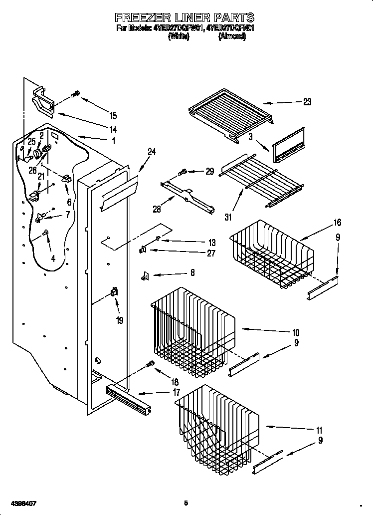 Whirlpool 4YED27DQFN01 freezer liner diagram