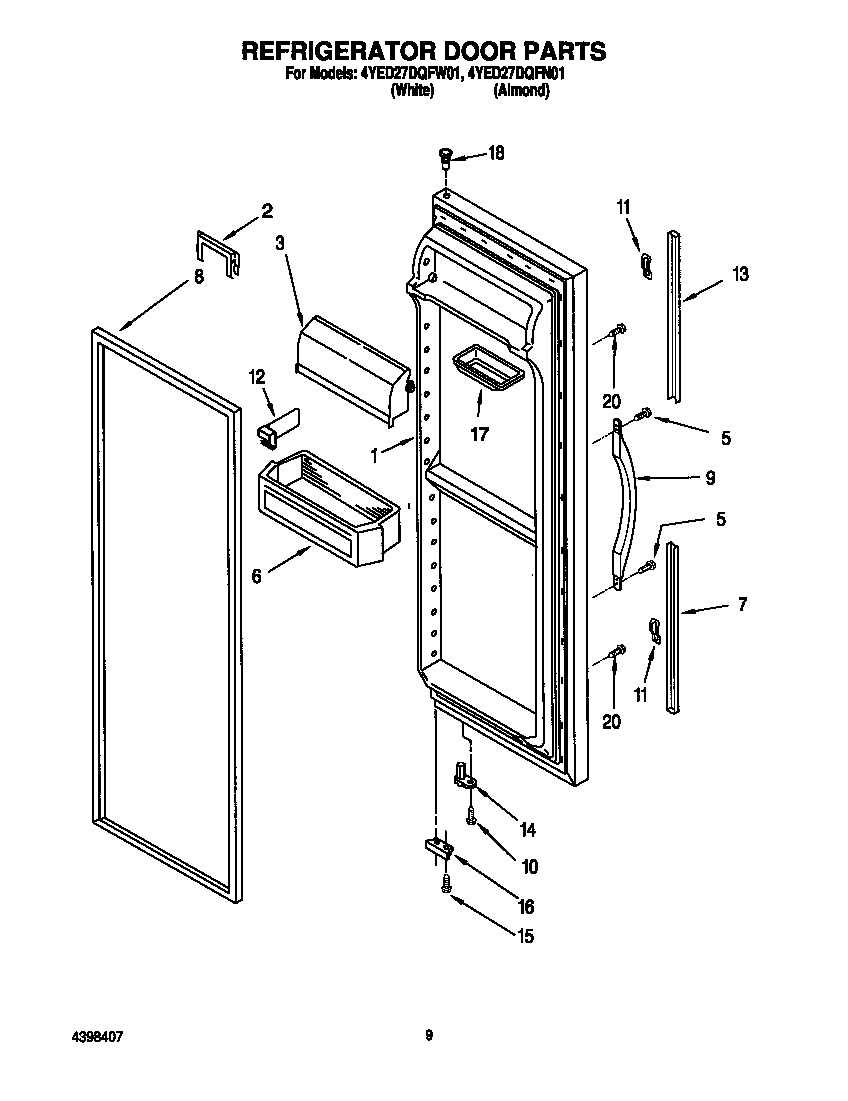 Whirlpool 4YED27DQFN01 refrigerator door diagram