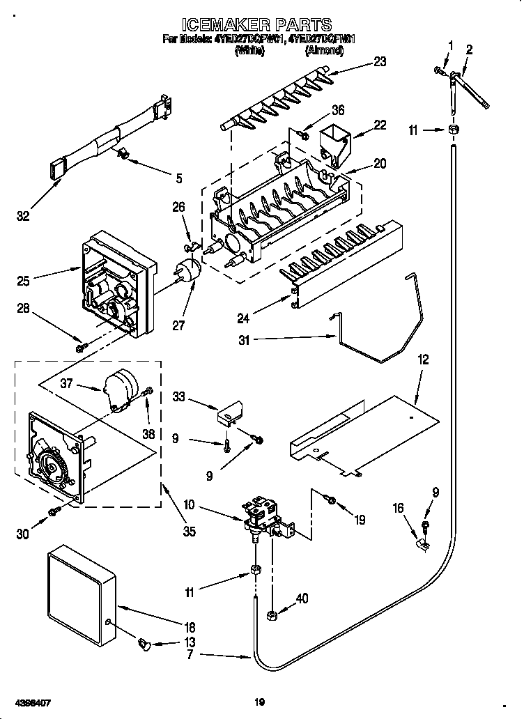 Whirlpool 4YED27DQFN01 icemaker diagram
