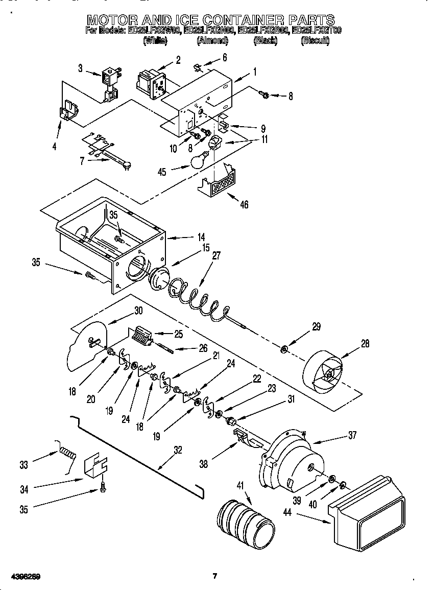 Whirlpool ED25LFXGW00 motor and ice container diagram