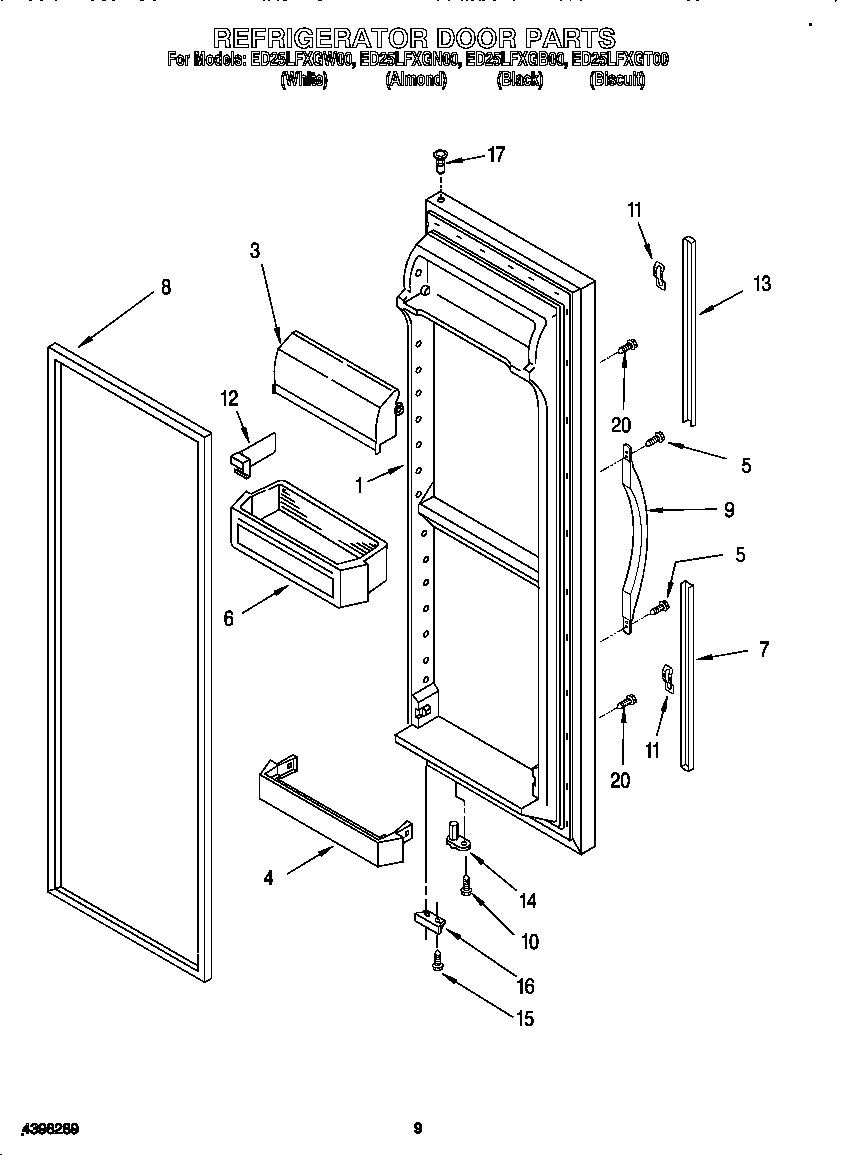 Whirlpool ED25LFXGW00 refrigerator door diagram